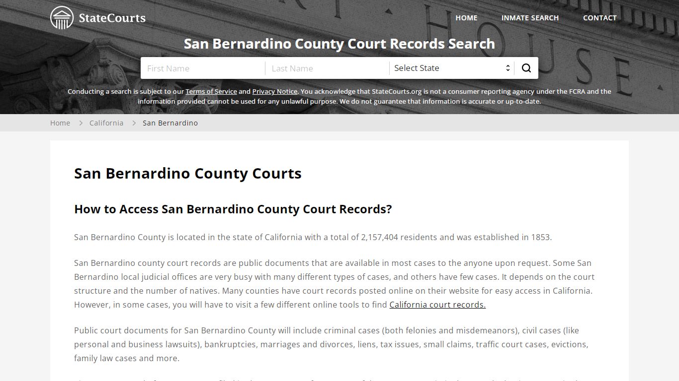 San Bernardino County, CA Courts - Records & Cases - StateCourts